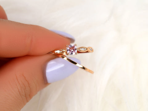 0.44ct Ember & PLAIN Romani 14kt Rose Gold Cushion Peach Sapphire Diamonds Solitaire Bridal Set - Rosados Box