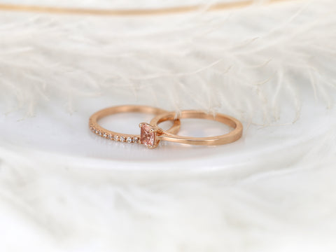 0.45ct Gallina & DIA Barra 14kt Rose Gold Peach Champagne Sapphire Cushion Solitaire Bridal Set