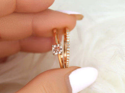 0.45ct Gallina & DIA Barra 14kt Rose Gold Peach Champagne Sapphire Cushion Solitaire Bridal Set