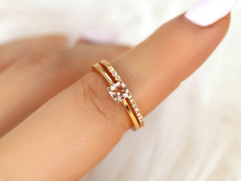 0.45ct Gallina & DIA Barra 14kt Rose Gold Peach Champagne Sapphire Cushion Solitaire Bridal Set