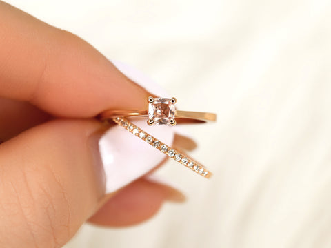 0.45ct Gallina & DIA Barra 14kt Rose Gold Peach Champagne Sapphire Cushion Solitaire Bridal Set