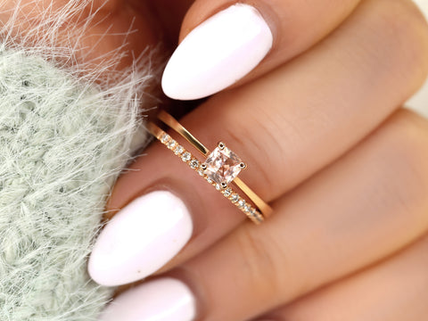 0.45ct Gallina & DIA Barra 14kt Rose Gold Peach Champagne Sapphire Cushion Solitaire Bridal Set