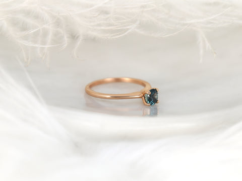 0.74ct Ready to Ship Skinny Alberta 14kt Rose Gold Teal Blue Sapphire Solitaire Ring - Rosados Box