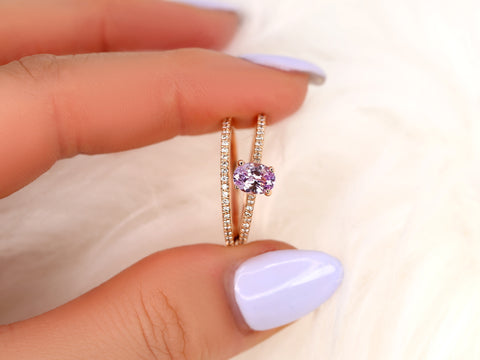 0.76ct Blake 14kt Rose Gold Icy Blush Lavender Sapphire Diamond Oval Solitaire Bridal Set - Rosados Box