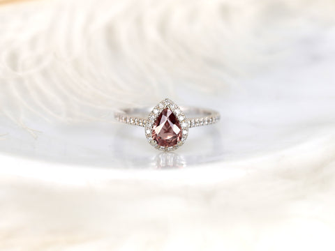 1.01ct Tabitha 14kt White Gold Rustic Wine Sapphire Diamonds Pear Halo Ring - Rosados Box