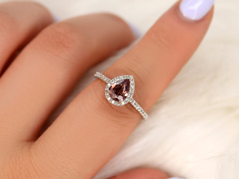 1.01ct Tabitha 14kt White Gold Rustic Wine Sapphire Diamonds Pear Halo Ring - Rosados Box