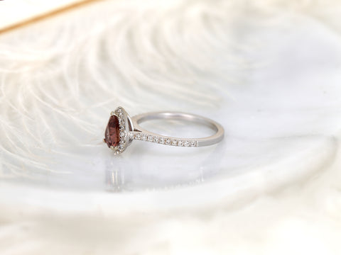 1.01ct Tabitha 14kt White Gold Rustic Wine Sapphire Diamonds Pear Halo Ring - Rosados Box
