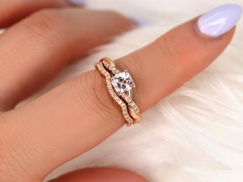 1.02ct Tressa 14kt Rose Gold Peach Champagne Sapphire Diamond Cushion Twisted Bridal Set - Rosados Box
