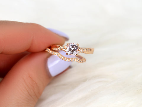 1.02ct Tressa 14kt Rose Gold Peach Champagne Sapphire Diamond Cushion Twisted Bridal Set - Rosados Box