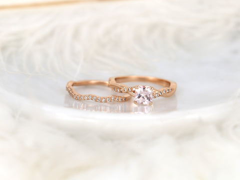 1.02ct Tressa 14kt Rose Gold Peach Champagne Sapphire Diamond Cushion Twisted Bridal Set - Rosados Box