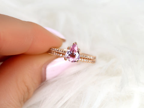 1.09ct Ann 14kt Rose Gold Peach Blush Sapphire Diamond Dainty Cathedral Bridal Set