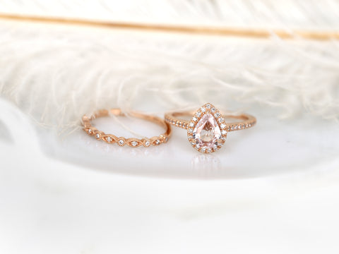 1.13ct Tabitha & Gwen 14kt Rose Gold Peach Champagne Sapphire Diamonds Pear Halo Bridal Set