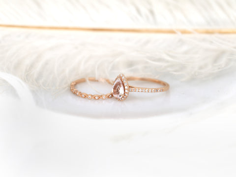 1.13ct Tabitha & Gwen 14kt Rose Gold Peach Champagne Sapphire Diamonds Pear Halo Bridal Set