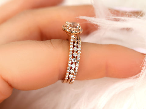 1.33ct Kubian 14kt Rose Gold Butter Champagne Sapphire Diamond Round Halo TRIO Bridal Set