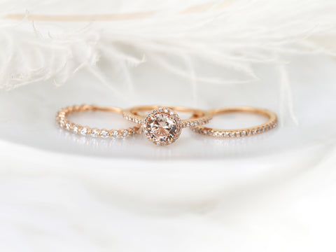 1.33ct Kubian 14kt Rose Gold Butter Champagne Sapphire Diamond Round Halo TRIO Bridal Set