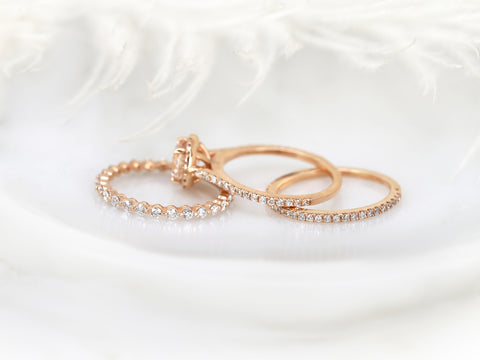 1.33ct Kubian 14kt Rose Gold Butter Champagne Sapphire Diamond Round Halo TRIO Bridal Set