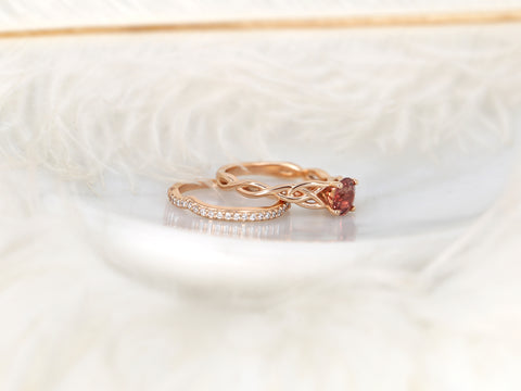 1.34ct Cassidy 14kt Rose Gold Cinnamon Fire Sapphire Diamonds Celtic Round Solitaire Bridal Set - Rosados Box