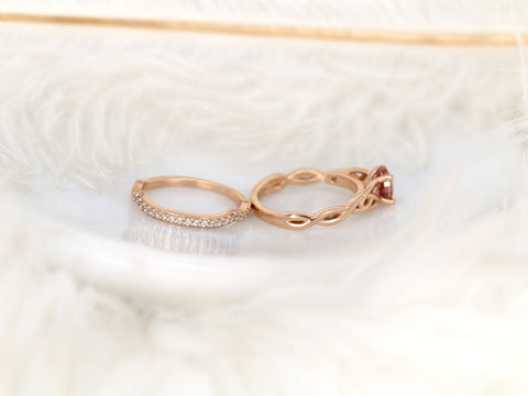 1.34ct Cassidy 14kt Rose Gold Cinnamon Fire Sapphire Diamonds Celtic Round Solitaire Bridal Set - Rosados Box