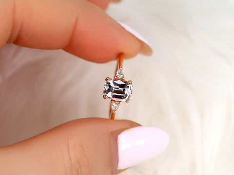 1.40ct Petite Ellis 14kt Rose Gold Blush Sapphire Diamond Cushion Three Stone Ring