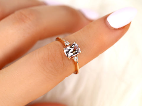 1.40ct Petite Ellis 14kt Rose Gold Blush Sapphire Diamond Cushion Three Stone Ring