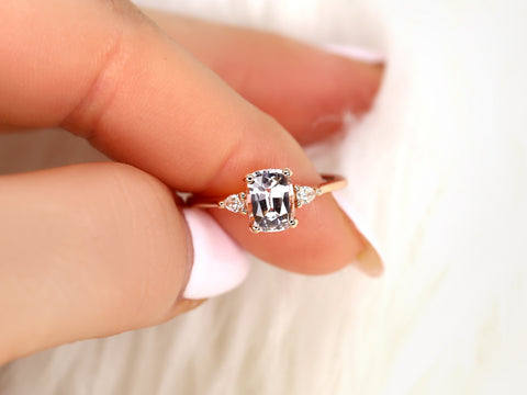 1.40ct Petite Ellis 14kt Rose Gold Blush Sapphire Diamond Cushion Three Stone Ring