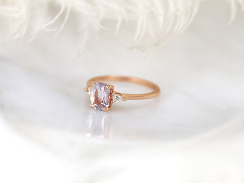 1.40ct Petite Ellis 14kt Rose Gold Blush Sapphire Diamond Cushion Three Stone Ring