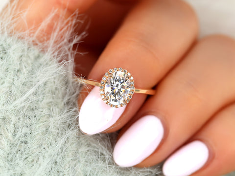 1.50ct Celeste 8x6mm 14kt Gold Moissanite Diamonds Pave Oval Halo Ring