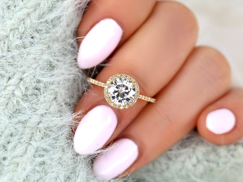 1.50ct Kimberly 7.5mm 14kt Moissanite Diamond Round Halo Engagement Ring