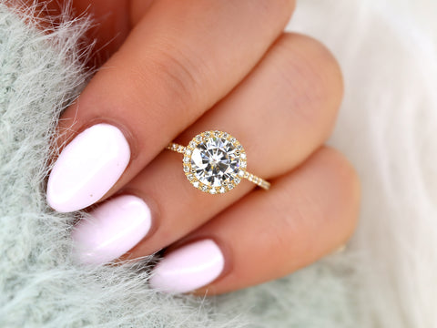 1.50ct Kimberly 7.5mm 14kt Gold Moissanite Diamond Round Halo Ring