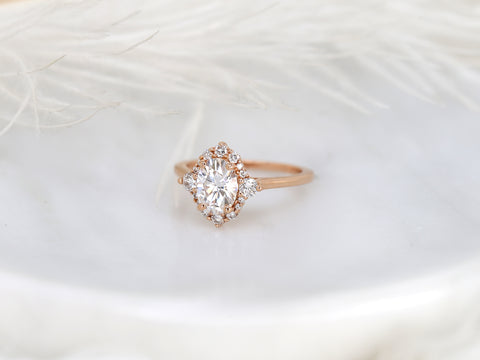 1.50ct Nola 8x6mm 14kt Moissanite Diamond Three Stone Oval Halo Ring