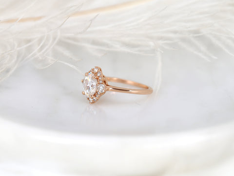 1.50ct Nola 8x6mm 14kt Moissanite Diamond Three Stone Oval Halo Ring