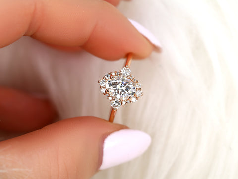 1.50ct Nola 8x6mm 14kt Moissanite Diamond Three Stone Oval Halo Ring