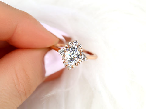 1.50ct Nola 8x6mm 14kt Moissanite Diamond Three Stone Oval Halo Ring