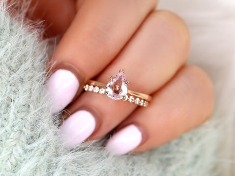 1.56ct Skinny Jane & Petite Naomi Icy Blush Champagne Sapphire Diamonds Pear Solitaire Unique Bridal Set
