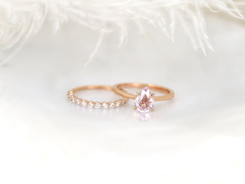 1.56ct Skinny Jane & Petite Naomi Icy Blush Champagne Sapphire Diamonds Pear Solitaire Unique Bridal Set