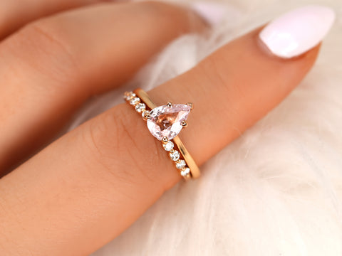 1.56ct Skinny Jane & Petite Naomi Icy Blush Champagne Sapphire Diamonds Pear Solitaire Unique Bridal Set