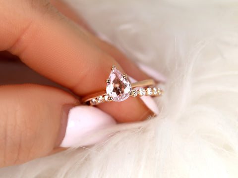 1.56ct Skinny Jane & Petite Naomi Icy Blush Champagne Sapphire Diamonds Pear Solitaire Unique Bridal Set