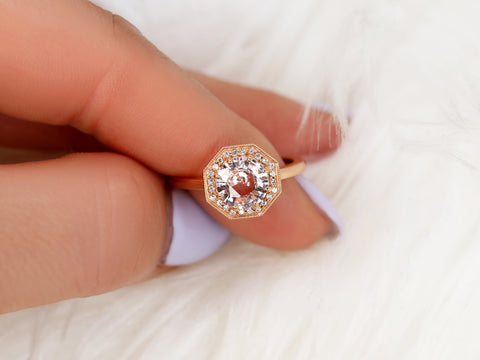 1.59ct Ready to Ship Winona 14kt Rose Gold Peach Champagne Sapphire Art Deco Halo Engagement Ring - Rosados Box
