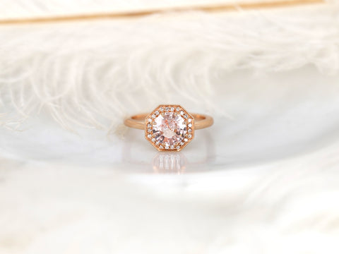 1.59ct Ready to Ship Winona 14kt Rose Gold Peach Champagne Sapphire Art Deco Halo Engagement Ring - Rosados Box