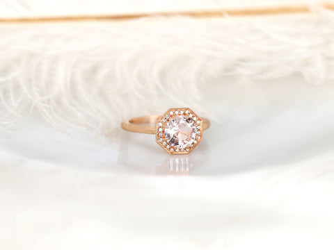 1.59ct Ready to Ship Winona 14kt Rose Gold Peach Champagne Sapphire Art Deco Halo Engagement Ring - Rosados Box