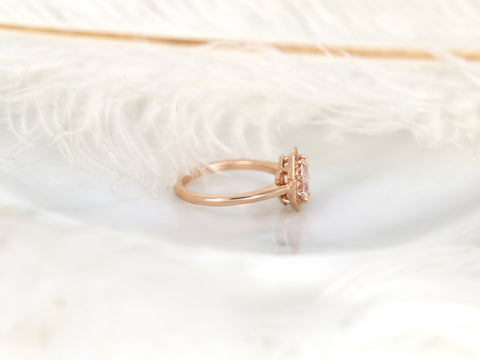 1.59ct Ready to Ship Winona 14kt Rose Gold Peach Champagne Sapphire Art Deco Halo Engagement Ring - Rosados Box