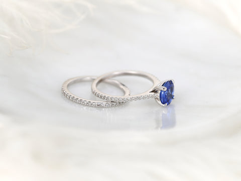 1.64ct Ready to Ship Eloise 14kt White Gold Cornflower Blue Sapphire Diamonds Round Solitaire Bridal Set - Rosados Box