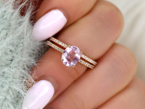 1.65ct Blake 14kt Rose Gold Frosty Blush Champagne Sapphire Diamond Oval Bridal Set