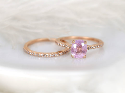 1.65ct Blake 14kt Rose Gold Frosty Blush Champagne Sapphire Diamond Oval Bridal Set