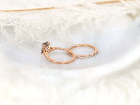 1.78ct Blake 14kt Rose Gold Radiant Peach Rose Sapphire Diamond Oval Solitaire Bridal Set - Rosados Box