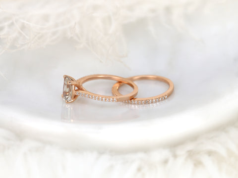 1.78ct Blake 14kt Rose Gold Radiant Peach Rose Sapphire Diamond Oval Solitaire Bridal Set - Rosados Box