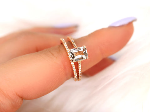 1.78ct Blake 14kt Rose Gold Radiant Peach Rose Sapphire Diamond Oval Solitaire Bridal Set - Rosados Box