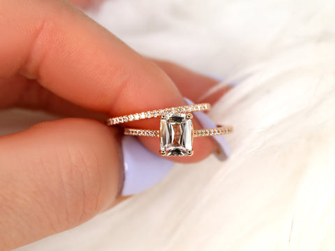 1.78ct Blake 14kt Rose Gold Radiant Peach Rose Sapphire Diamond Oval Solitaire Bridal Set - Rosados Box