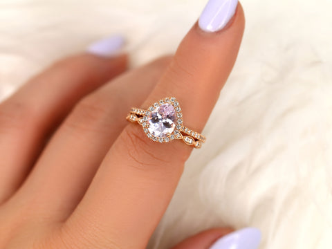 1.83ct Tabitha & Christie 14kt Blush Champagne Sapphire Diamond Art Deco Halo Bridal Set - Rosados Box