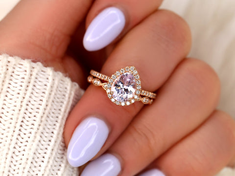 1.83ct Tabitha & Christie 14kt Blush Champagne Sapphire Diamond Art Deco Halo Bridal Set - Rosados Box